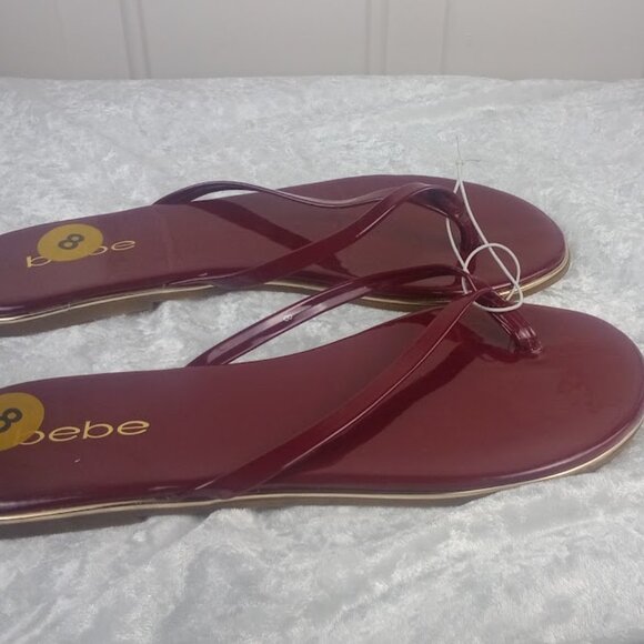 Bebe Burgundy Womens Size 8 Dark Flat Slip On Flop Style Slides - Picture 2 of 3